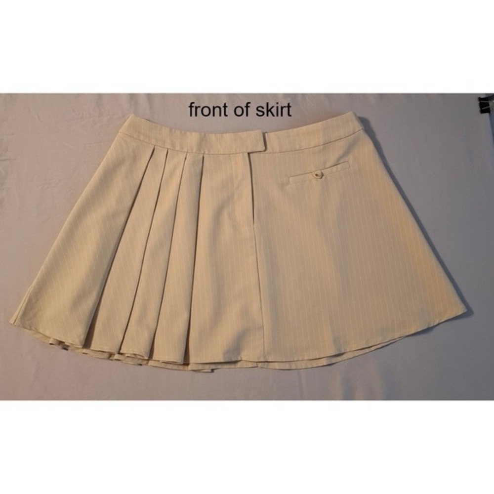 Cream Pleated Pinstripe Skirt Skater‎ Preppy Tennis Prep Light Academia Size 30